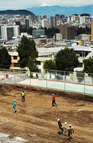 Workers playing football in Quito Ecuador